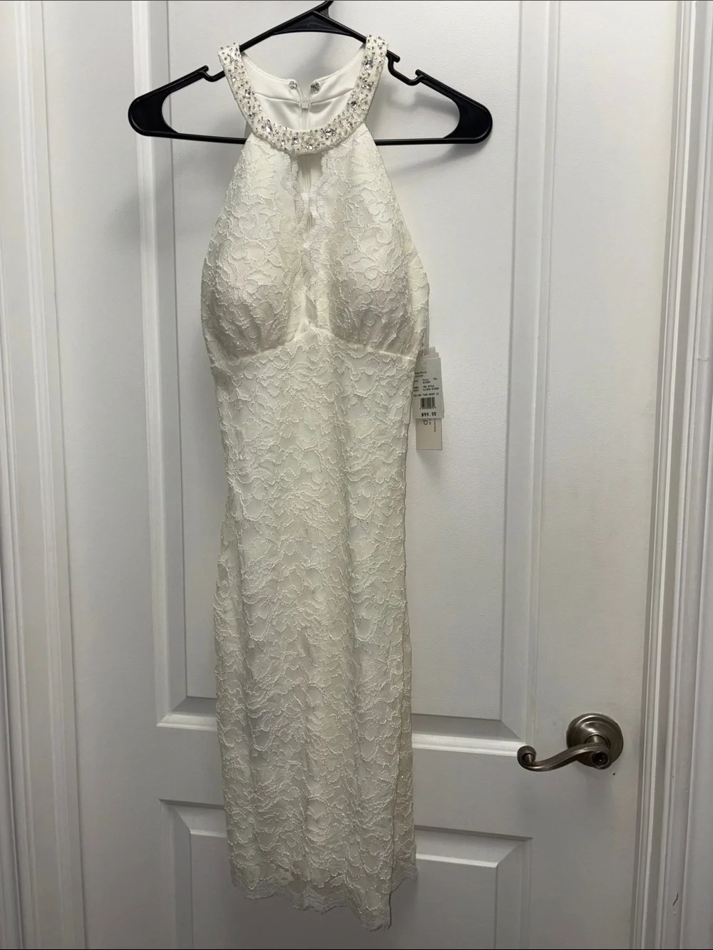 NWT David’s Bridal DB Studio Ivory Lace Beaded Halter Sheath Dress Size 2